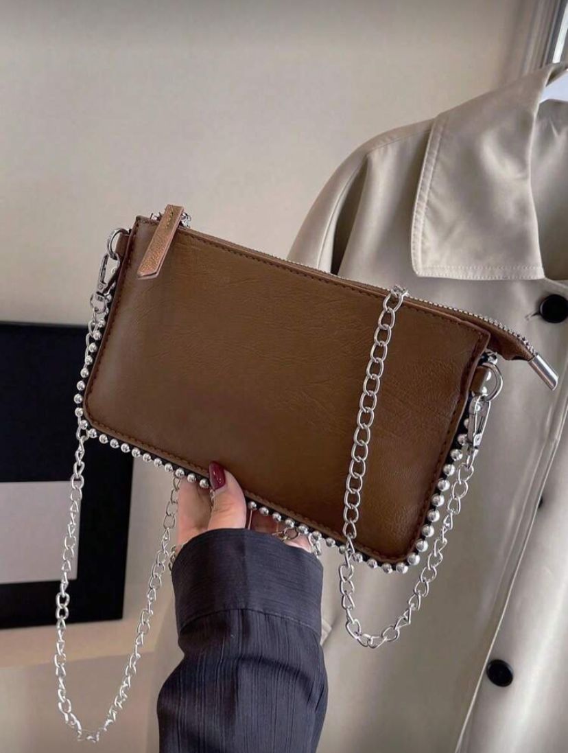 Rectangular PU Leather Phone Crossbody Bag with Chain Strap for Women