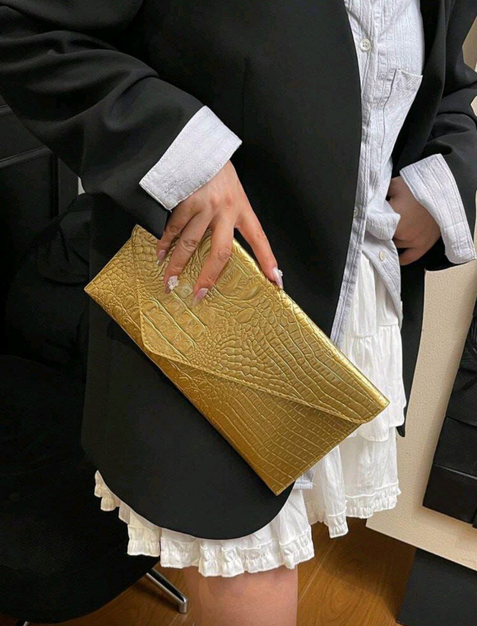 Crocodile Embossed Envelope Clutch Bag for Women – Gold & Silver PU