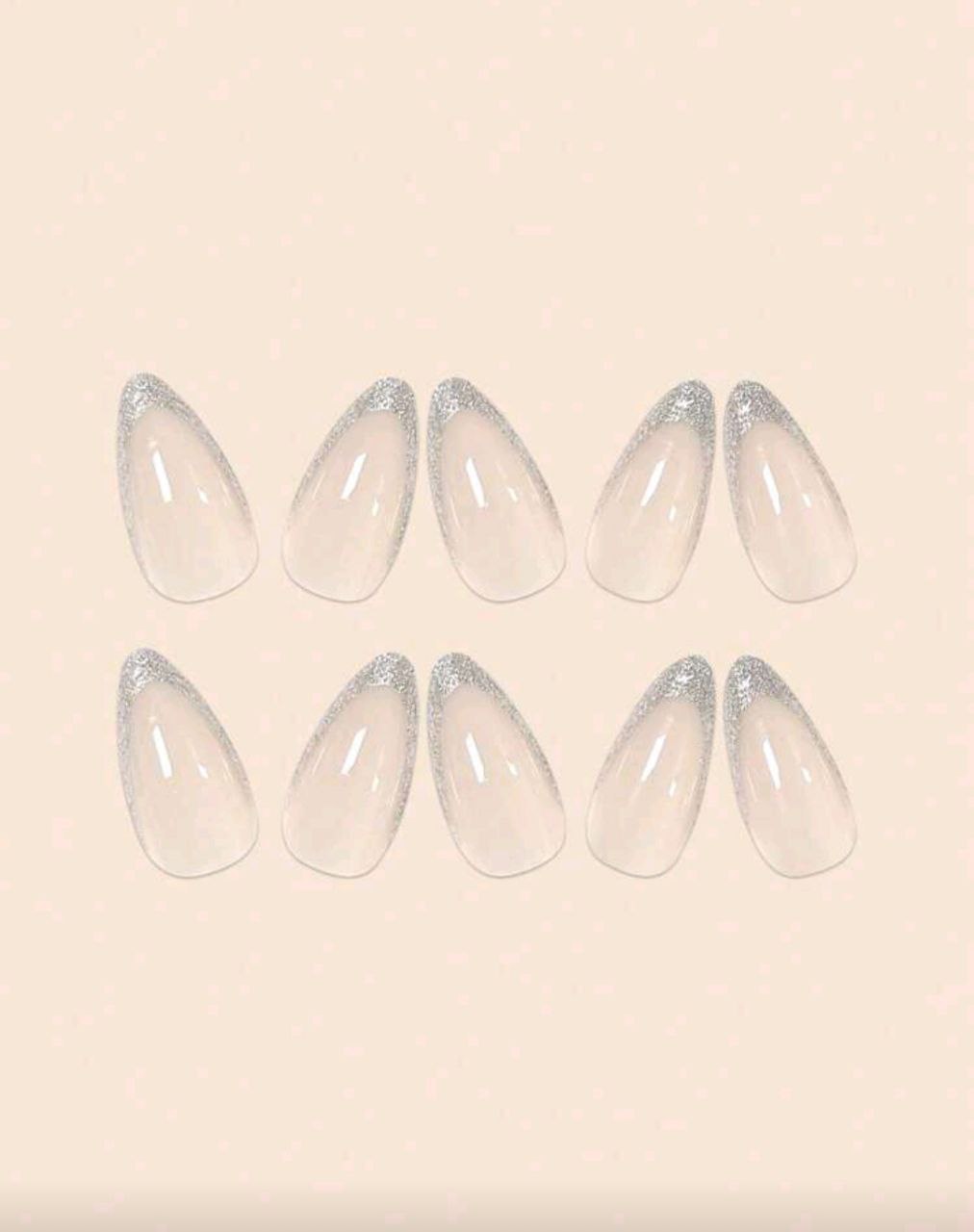 24pcs Long Almond Silver Glitter French Press-On Nails Set