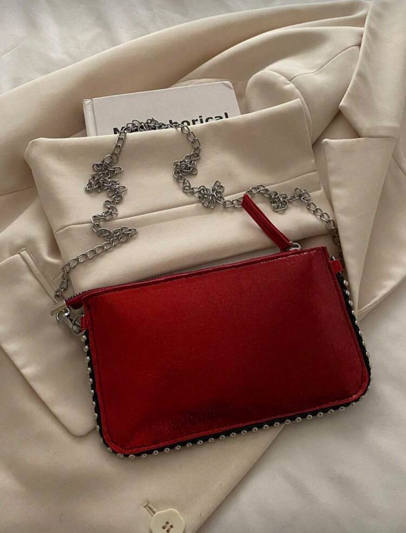 Rectangular PU Leather Phone Crossbody Bag with Chain Strap for Women