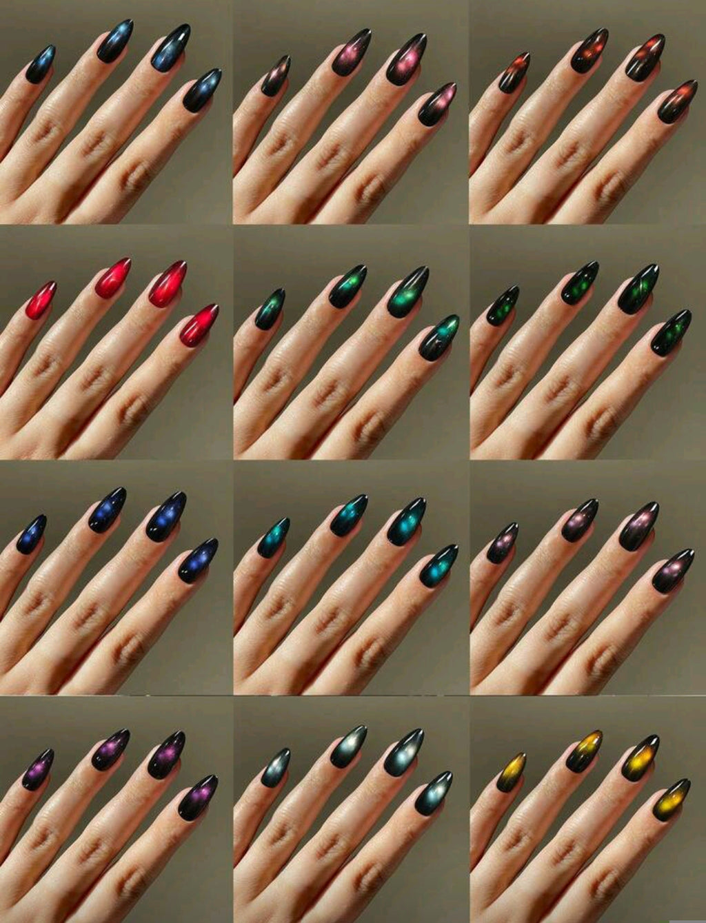 24PCS Y2K Almond Glossy Cat Eye Press-On Nails – 12 Colors