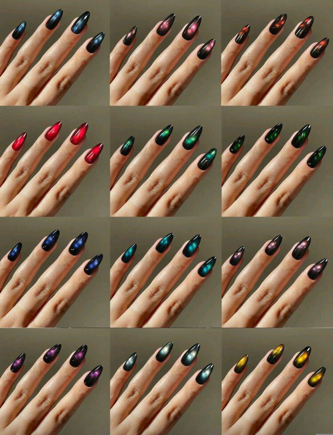 24PCS Y2K Almond Glossy Cat Eye Press-On Nails – 12 Colors