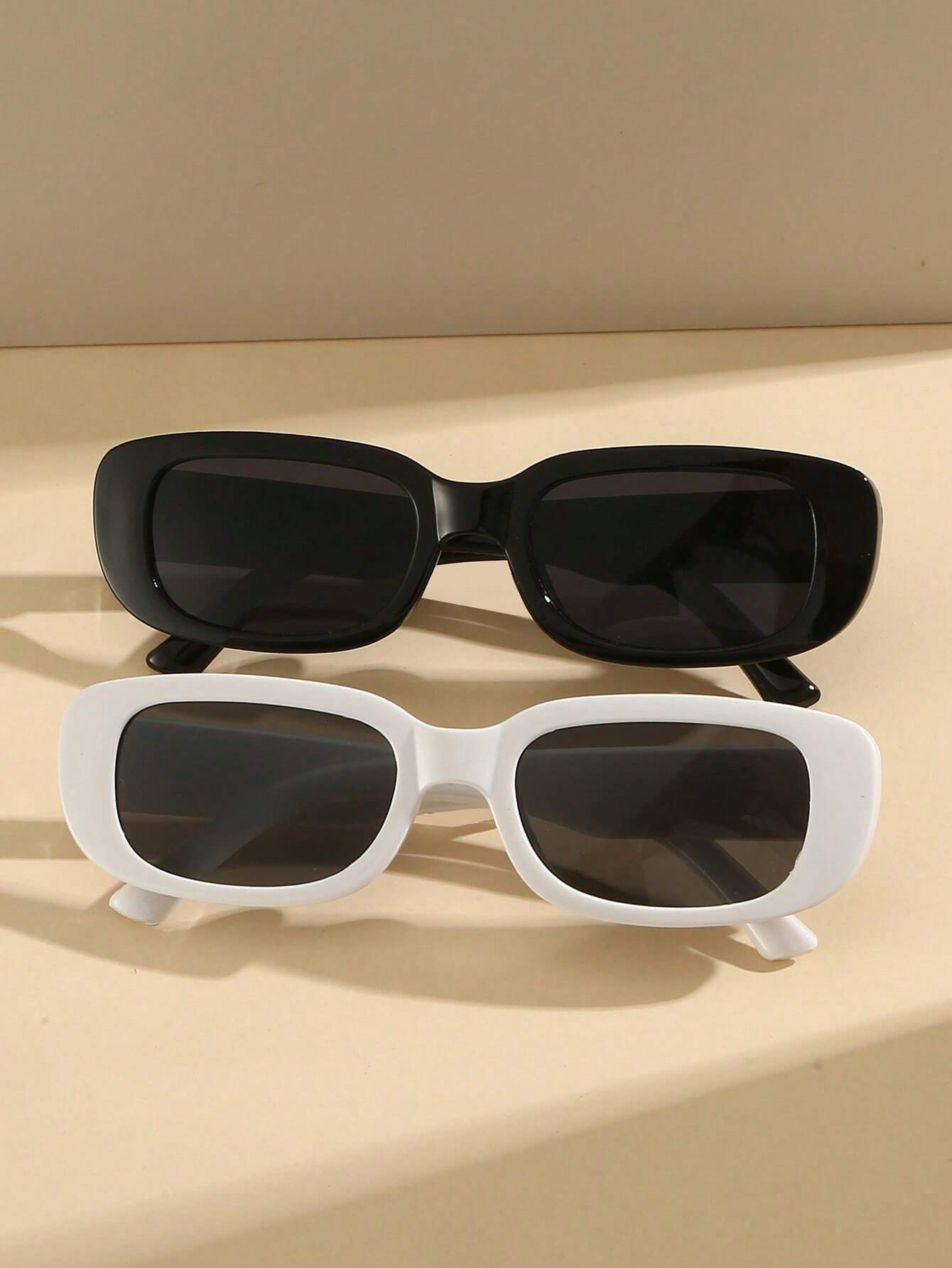 Retro Square Frame Fashion Sunglasses – White, Black & Light Baby Blue