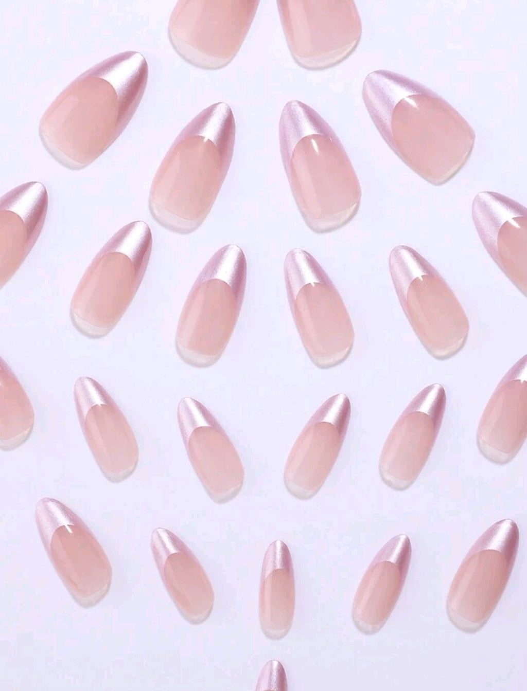24PCS Bare Almond French Edge Purple Press-On Nails