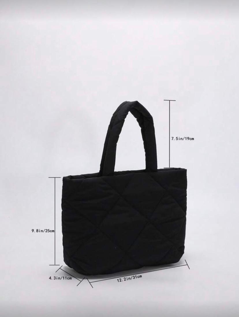 Fashionable Quilted Embroidery Tote Bag – Black Multifunctional Fabric Shoulder Handbag