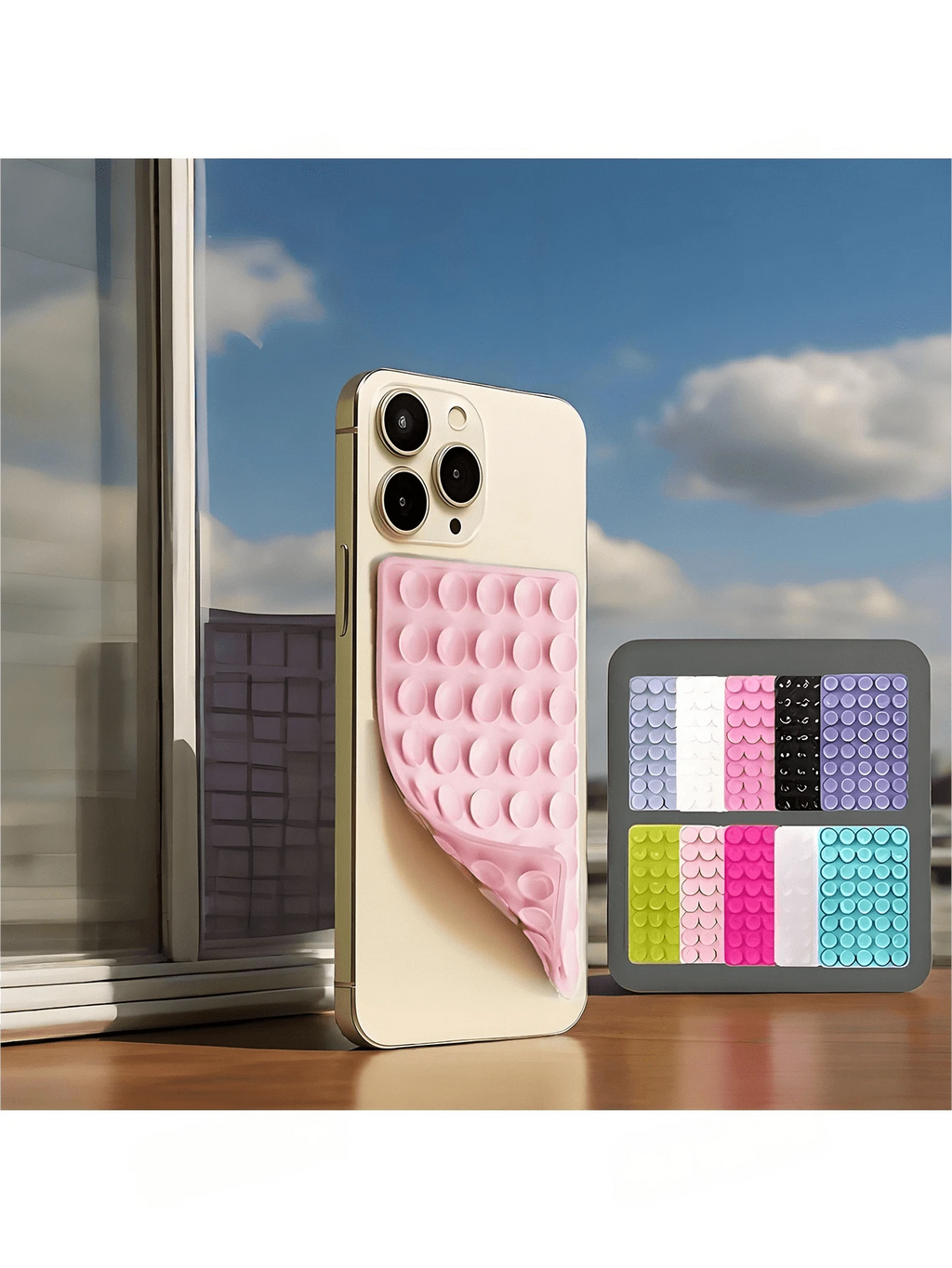 Silicone Suction Phone Mount – Reusable Sticky Grip Stand (White & Transparent)