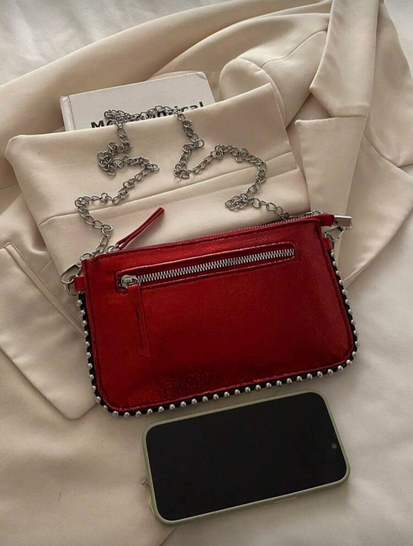 Rectangular PU Leather Phone Crossbody Bag with Chain Strap for Women