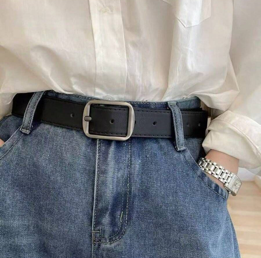 Unisex Vintage Black Buckle Belt – Classic Jeans Accessory