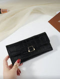 Crocodile Embossed Long Wallet for Women – Large Capacity Card & Cash Organizer with Zipper Pocket (Black / Burgundy)