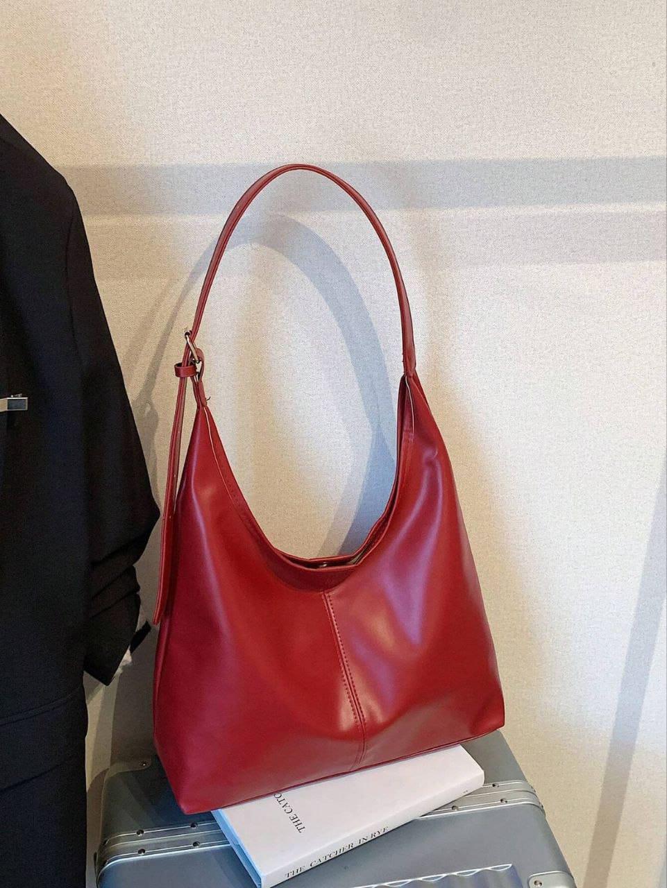 Large Red PU Leather Tote Shoulder Bag for Women