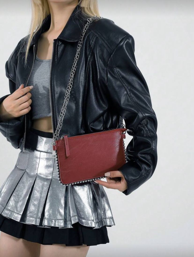 Rectangular PU Leather Phone Crossbody Bag with Chain Strap for Women