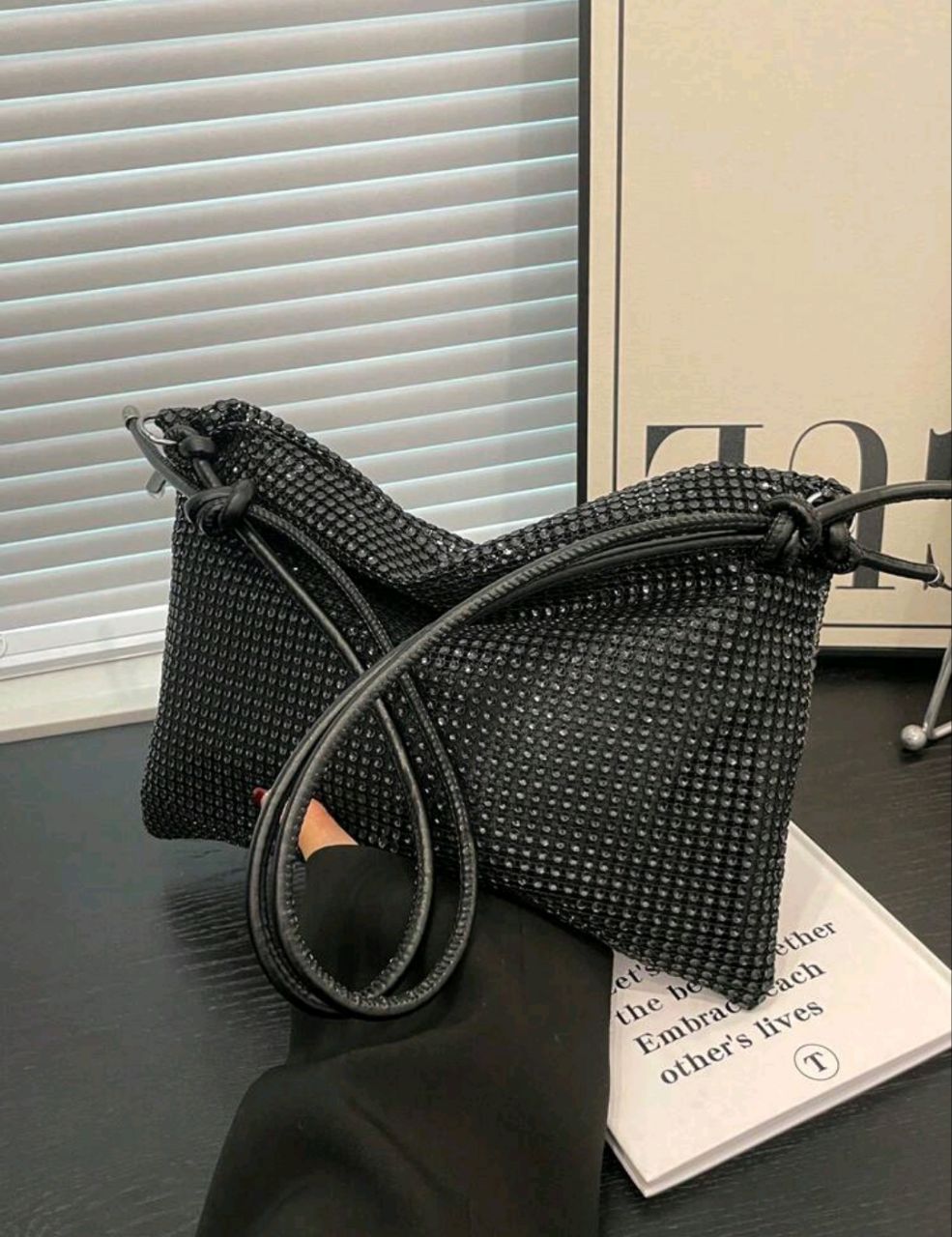 Black Rhinestone Decor Large Capacity Tote Bag for Women