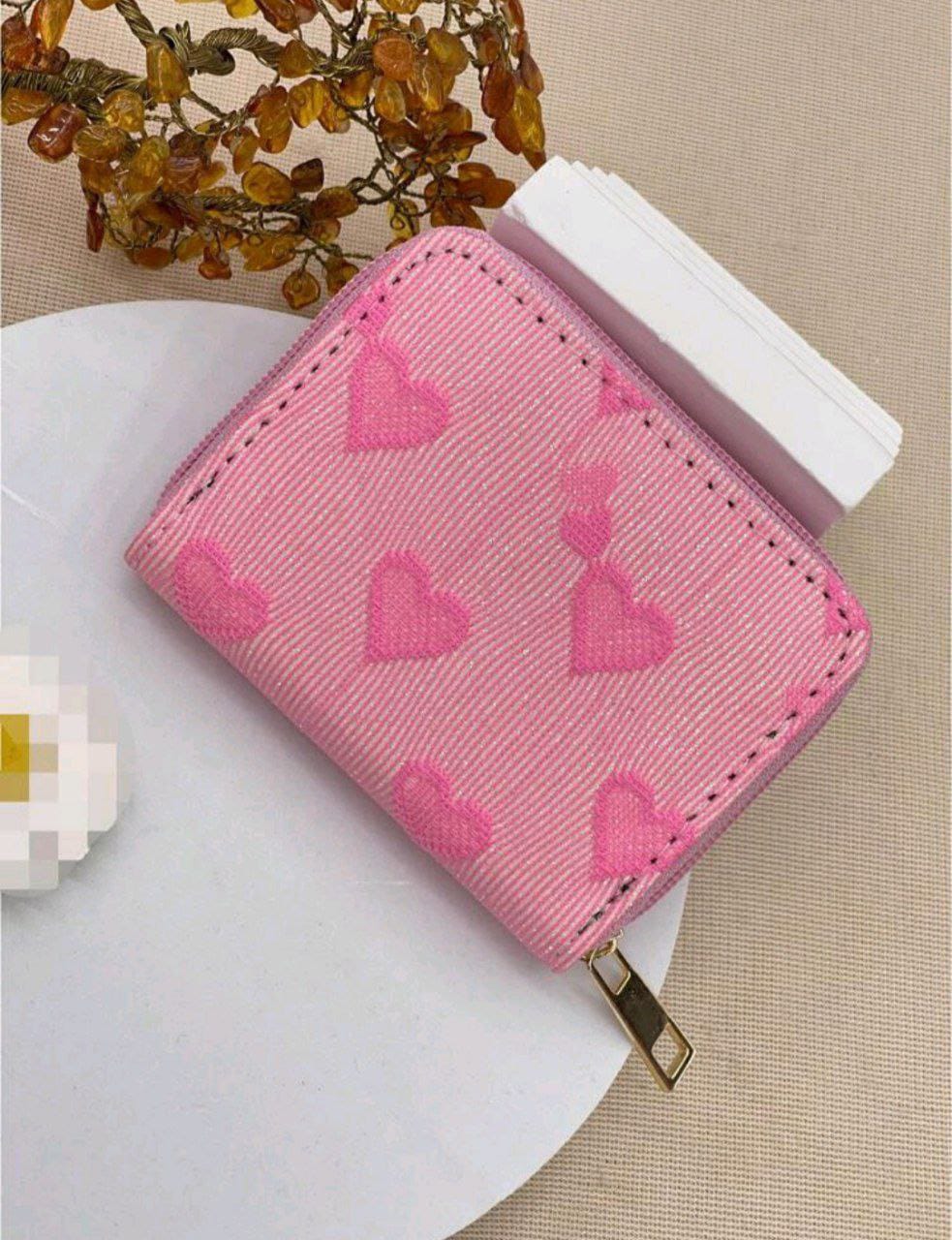 Cute Heart Glitter Mini Wallet – Pink Coin & Card Purse