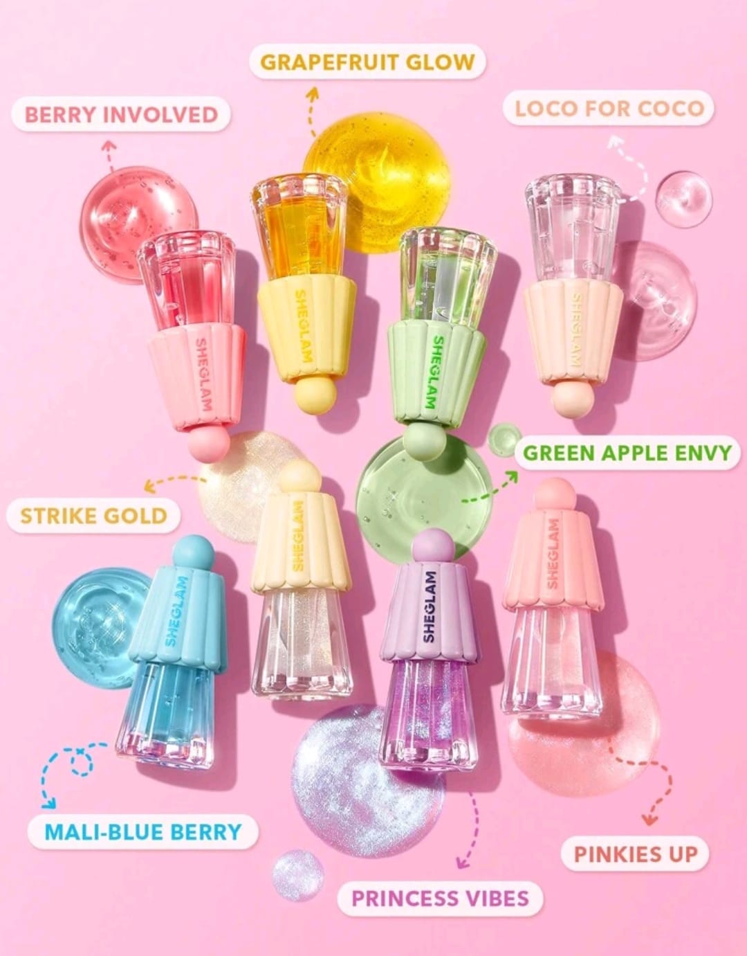 SHEGLAM Jelly Wow Hydrating Lip Oil – Pinkies Up & Grapefruit Glow High-Shine Moisturizing Lip Gloss