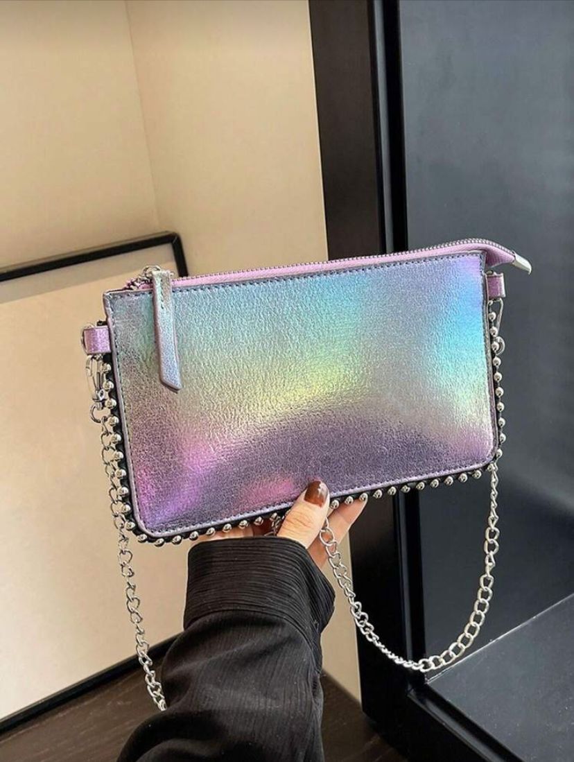 Rectangular PU Leather Phone Crossbody Bag with Chain Strap for Women