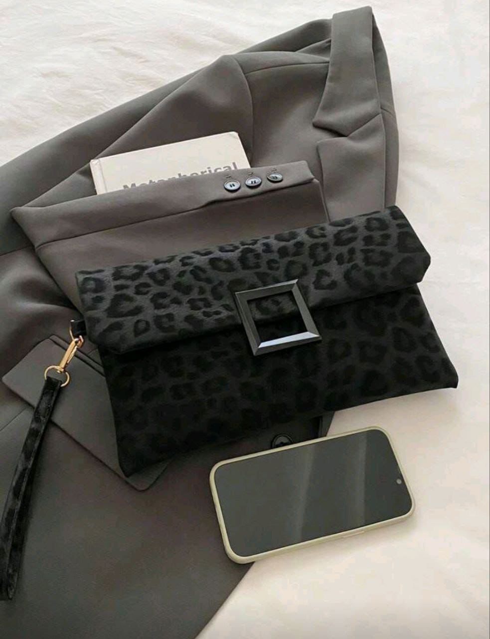 New Luxury Niche Black Leopard Print Clutch Bag