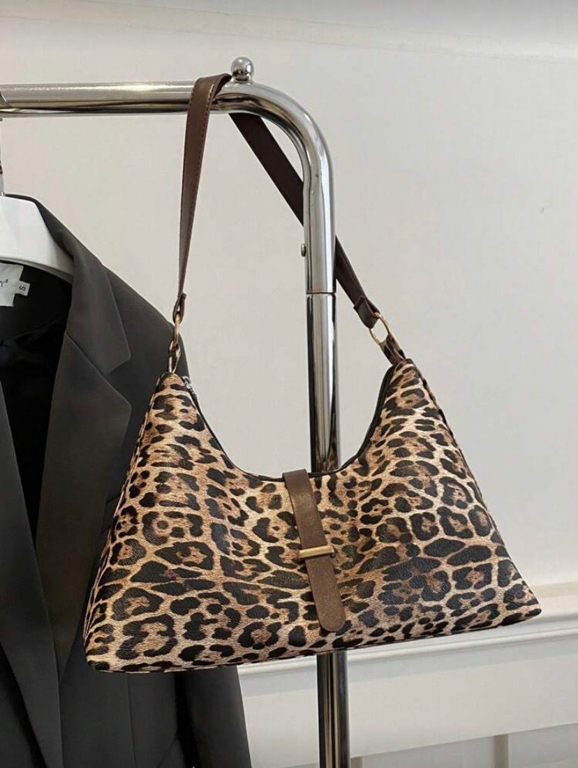 Leopard Print Shoulder Bag – Handheld & Underarm Chic PU Purse