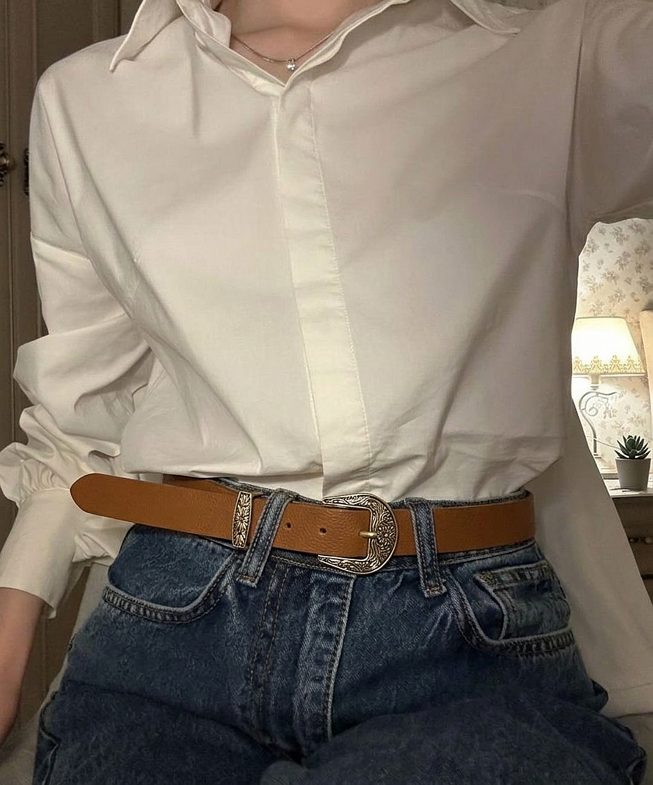Women’s Vintage Western Belt – Gold-Tone Buckle ( Daily Wear )