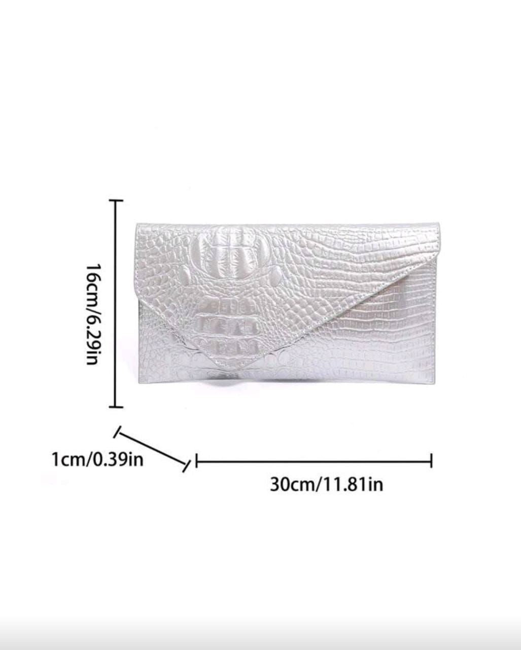 Crocodile Embossed Envelope Clutch Bag for Women – Gold & Silver PU