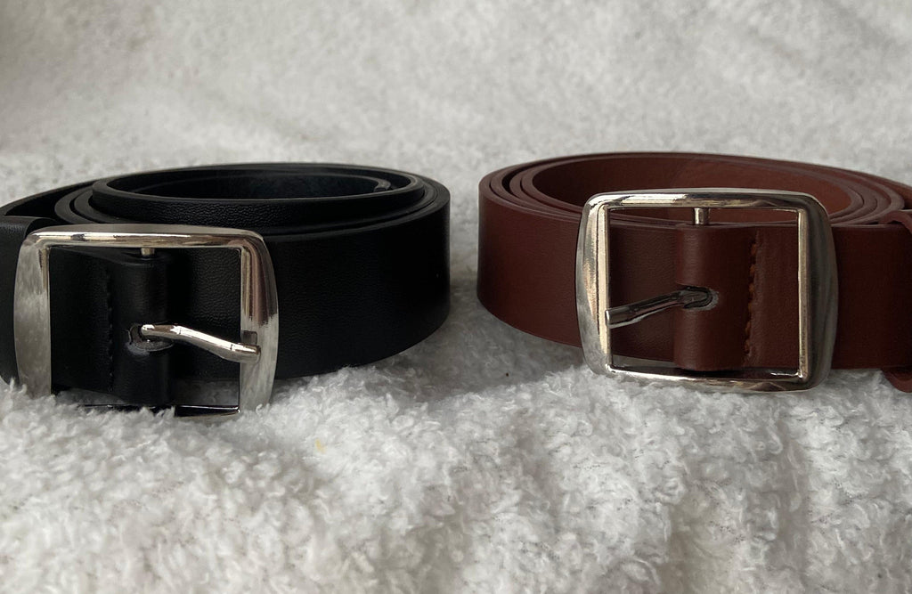 Women’s Leather Belt – Square Silver Buckle (Black & Brown)