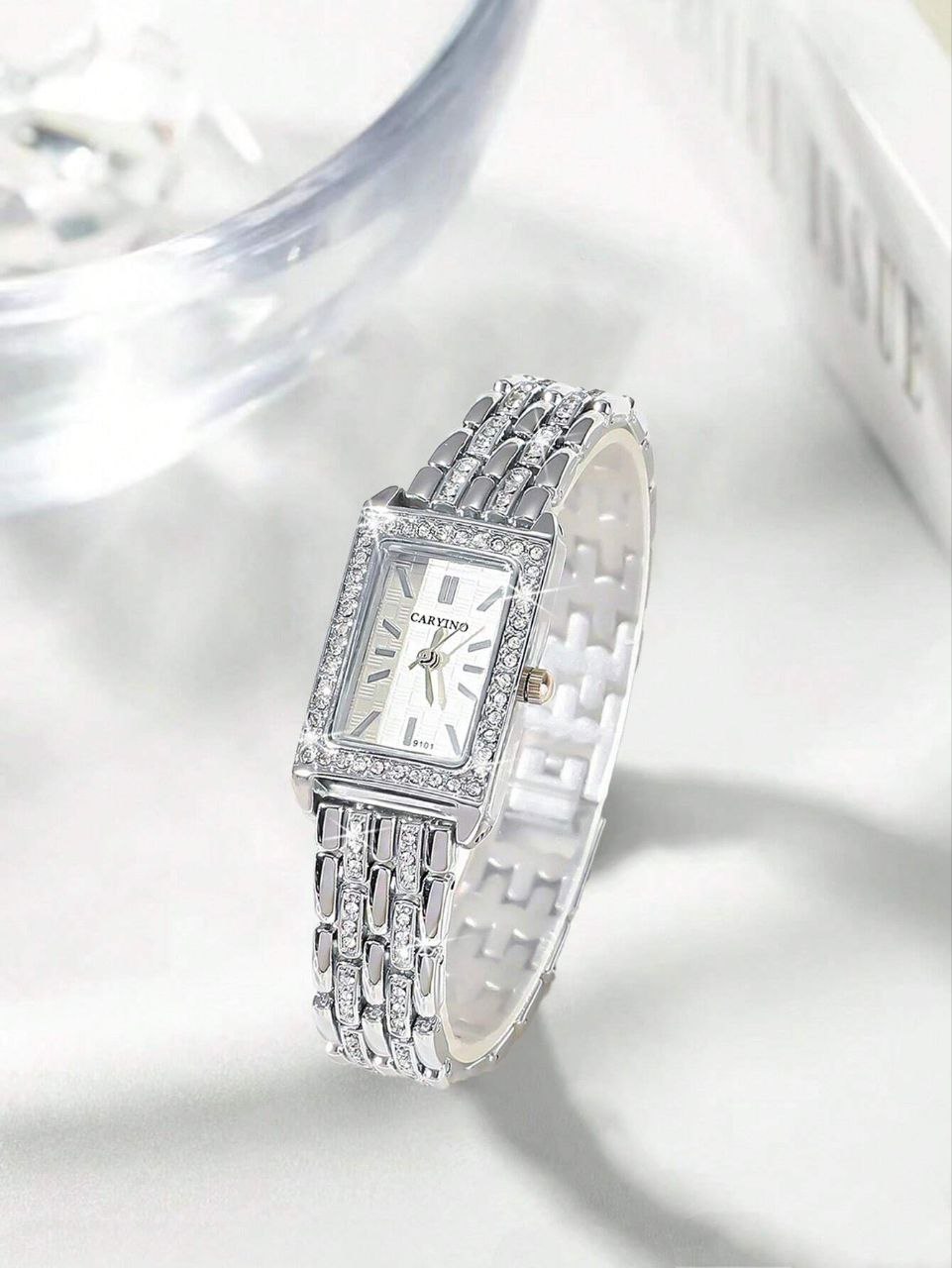 Silver Luxury Square Bracelet Watch for Women with Diamond Details