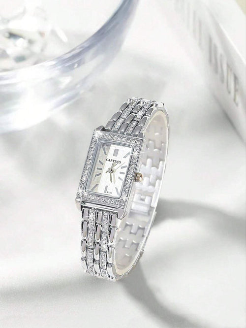 Silver Luxury Square Bracelet Watch for Women with Diamond Details