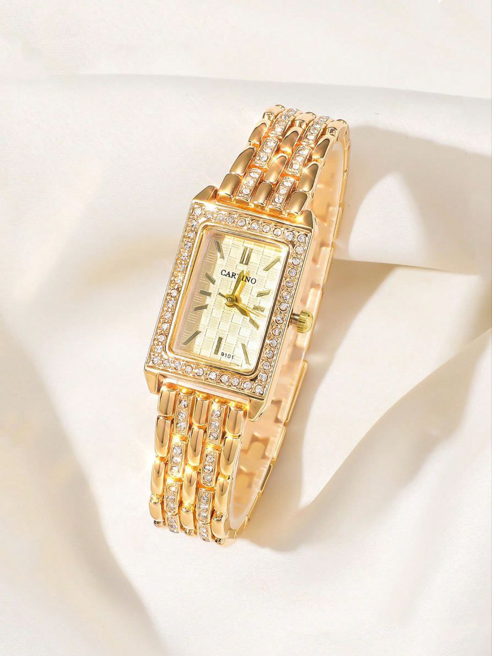 Gold Luxury Square Bracelet Watch for Women with Diamond Details
