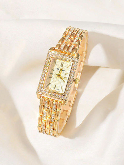 Gold Luxury Square Bracelet Watch for Women with Diamond Details