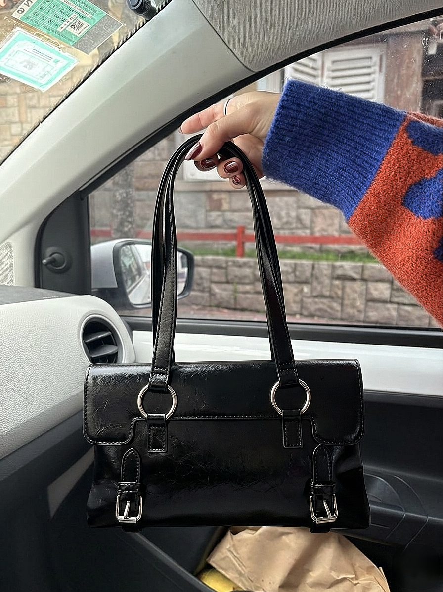 Premium Black PU Leather Shoulder Bag for Women