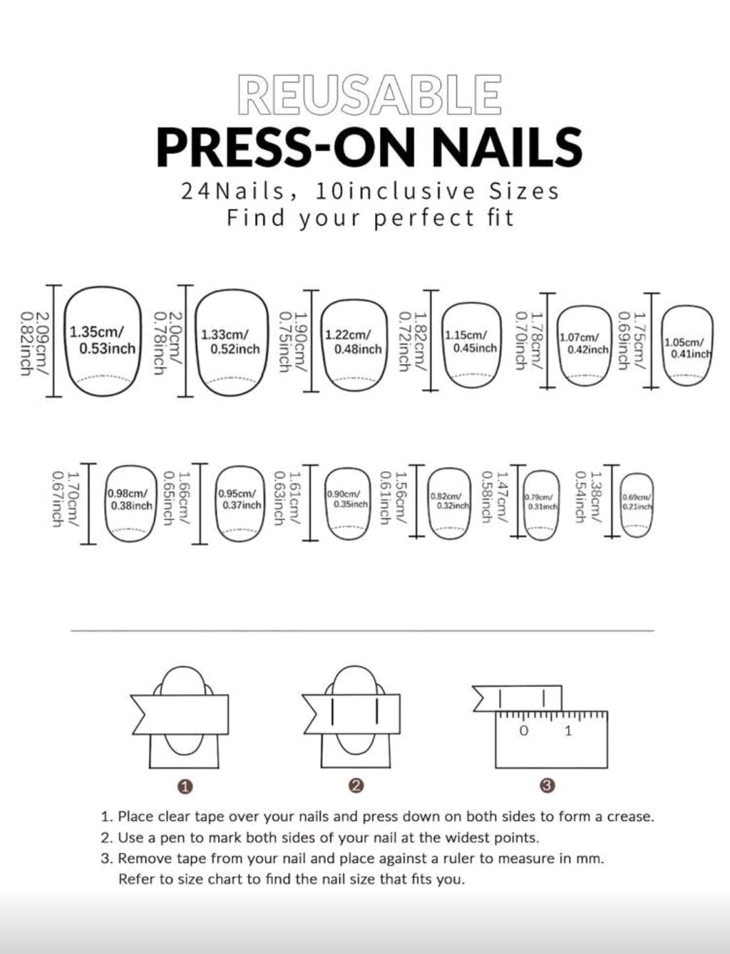 24PCS Short Oval Metallic Chrome Press-On Nails – White