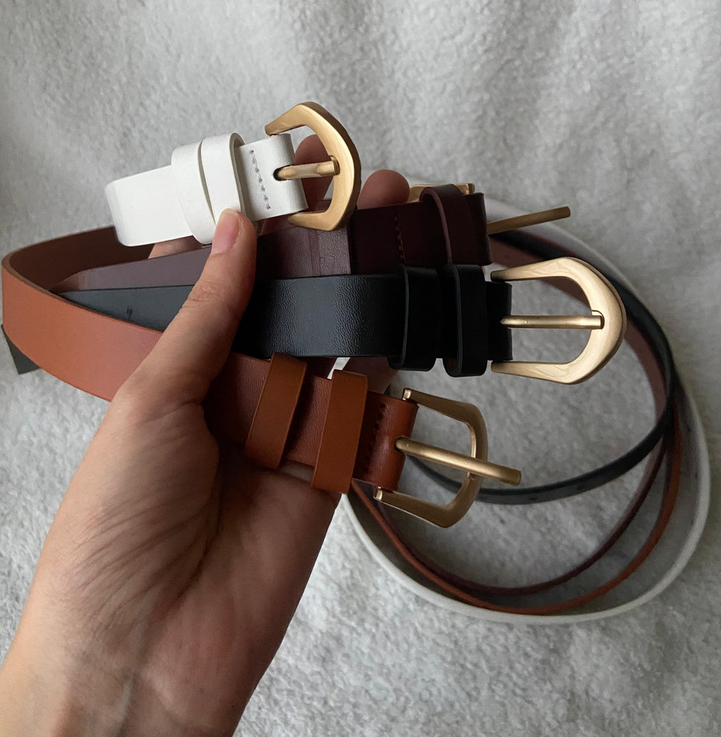 Women’s Pointed-End Belt – Gold Buckle (White, Black & Brown Shades)