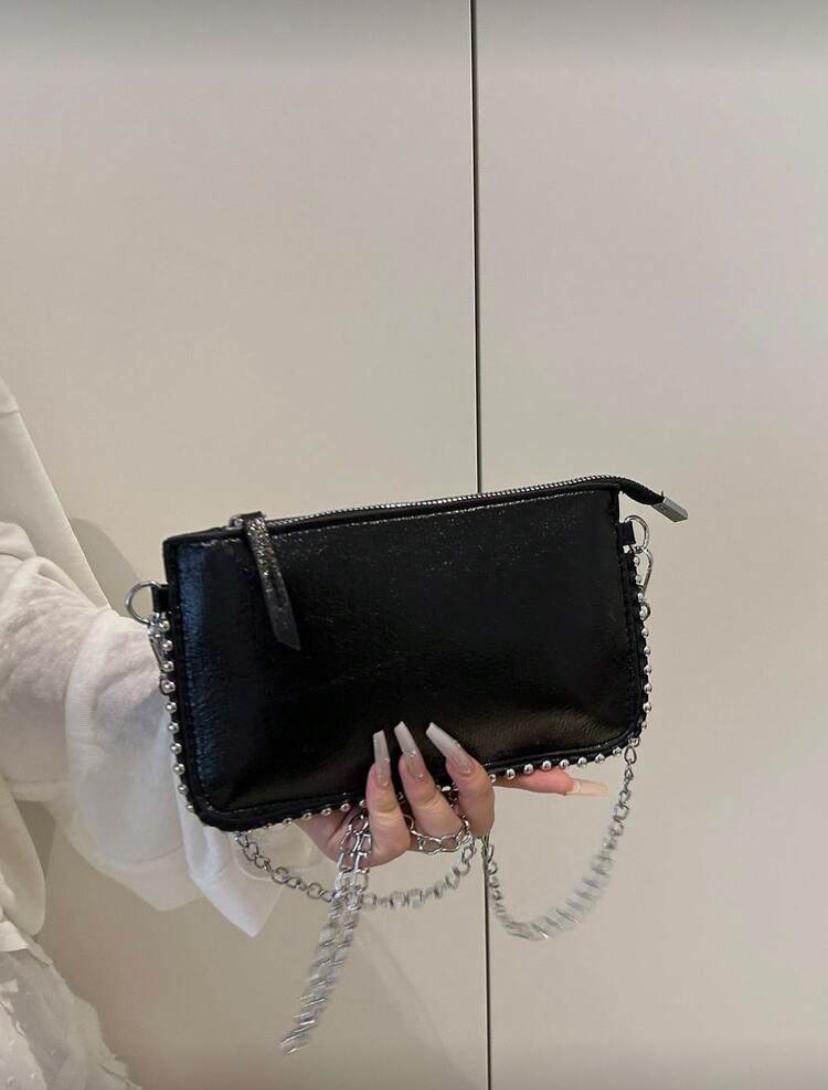 Rectangular PU Leather Phone Crossbody Bag with Chain Strap for Women