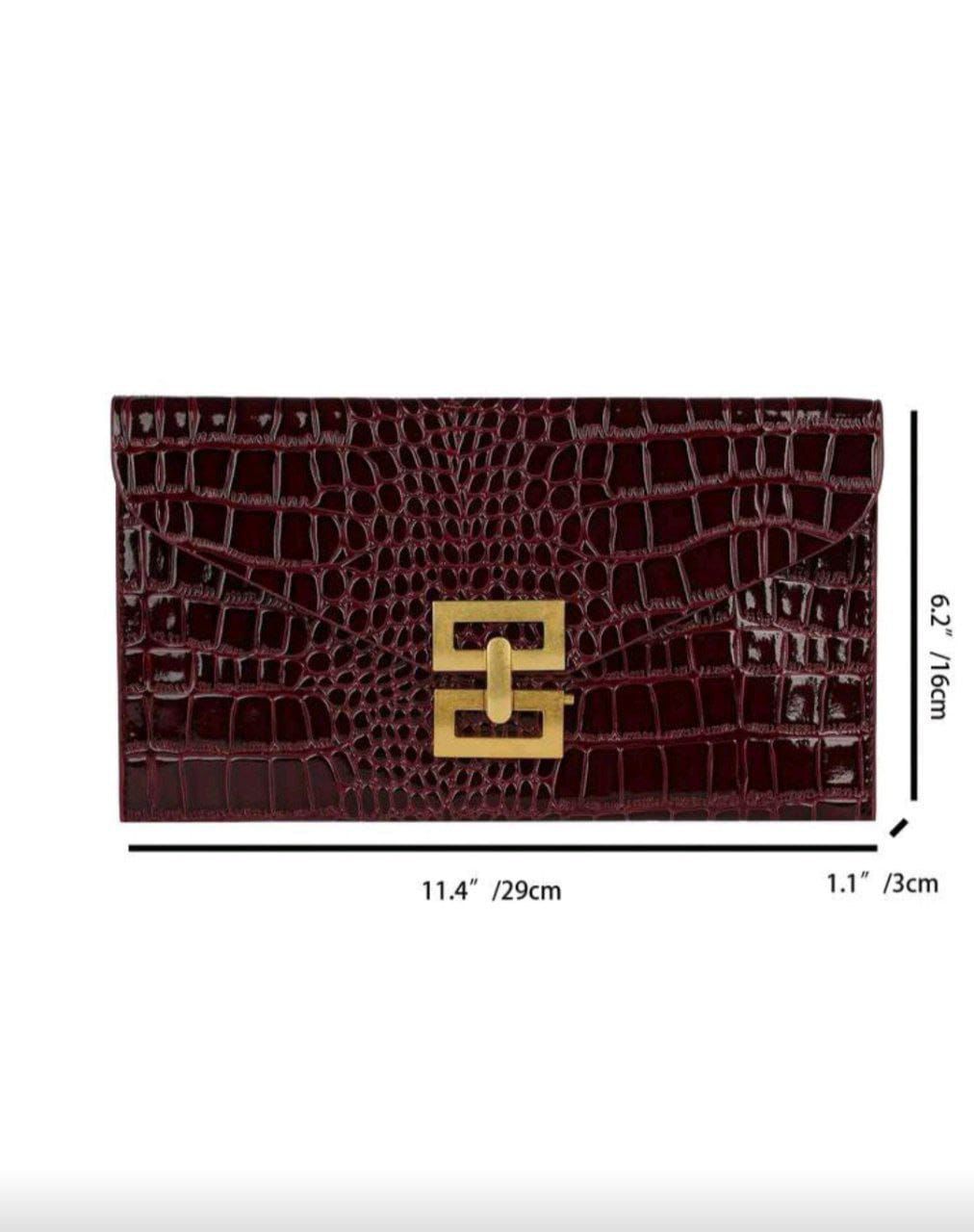New Design Mini Envelope Bag – Crocodile Pattern Vintage Clutch ( Black, Burgundy & Gold )