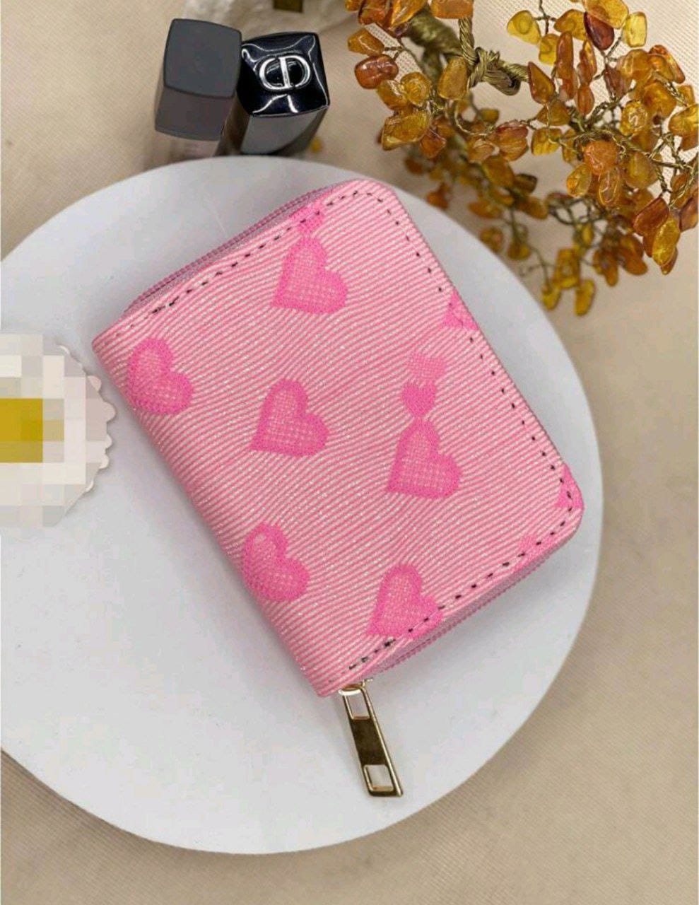 Cute Heart Glitter Mini Wallet – Pink Coin & Card Purse