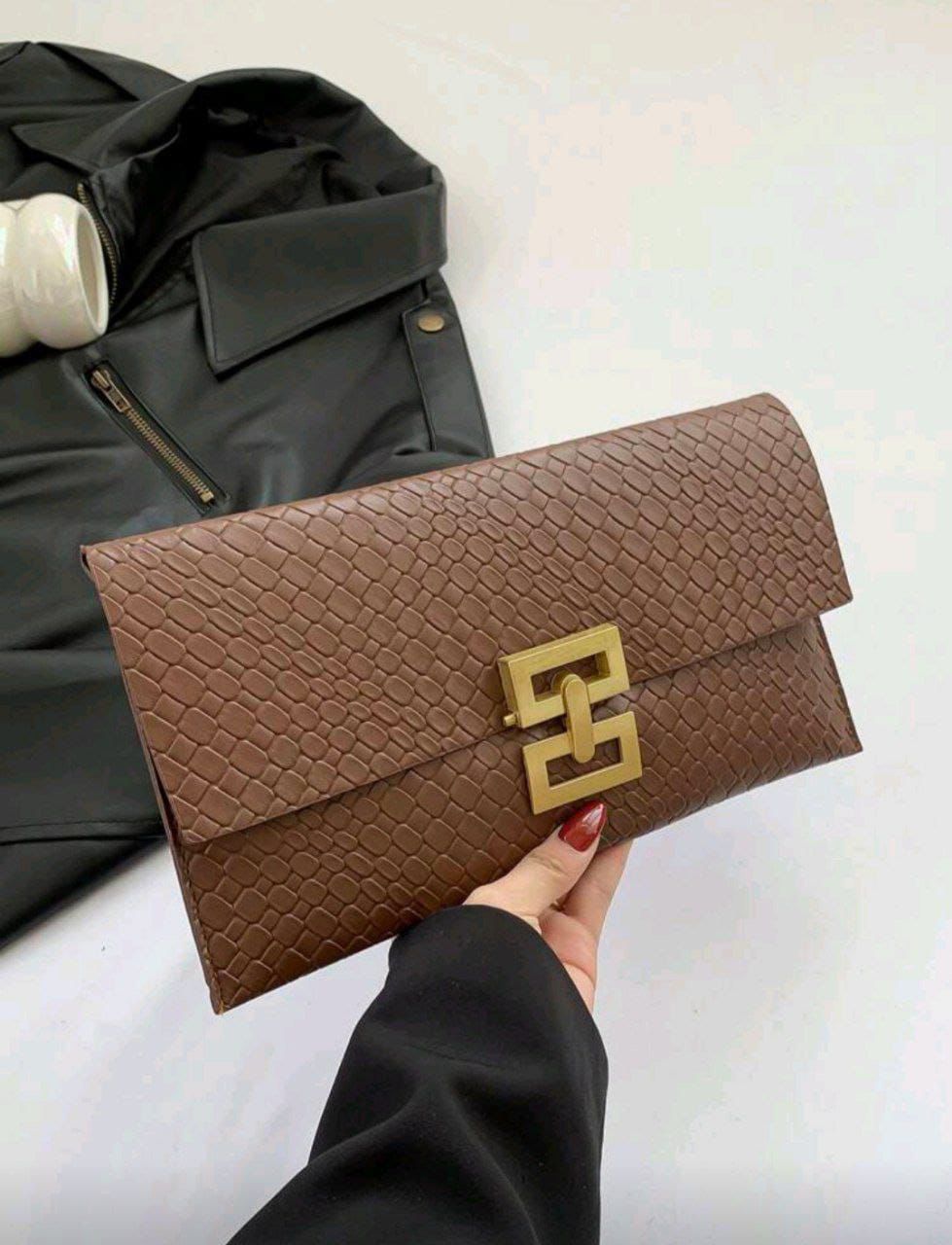 New Design Mini Envelope Bag – Crocodile Pattern Vintage Clutch ( Black, Burgundy & Gold )