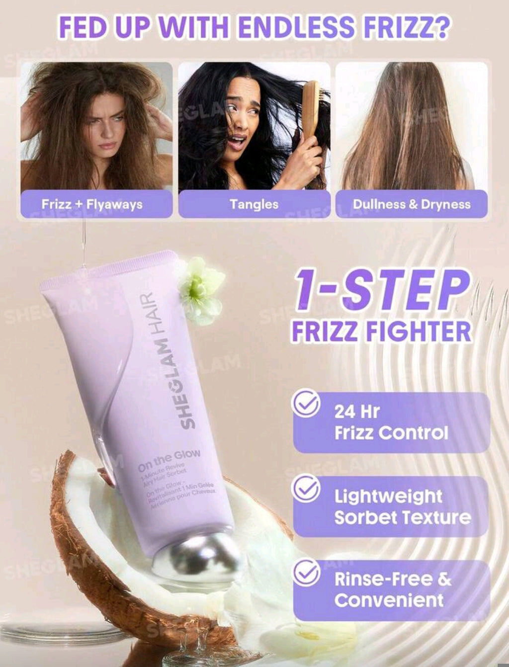 SHEGLAM HAIR On The Glow 1-Minute Airy Hair Sorbet – 25g Leave-In Conditioner