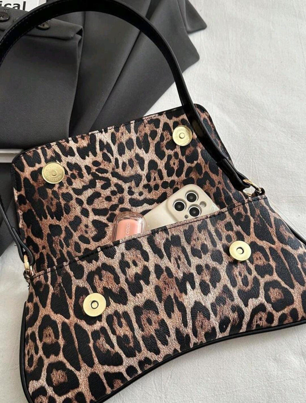 Tiger Print PU Leather Bag with Black Bow – Chic Handbag