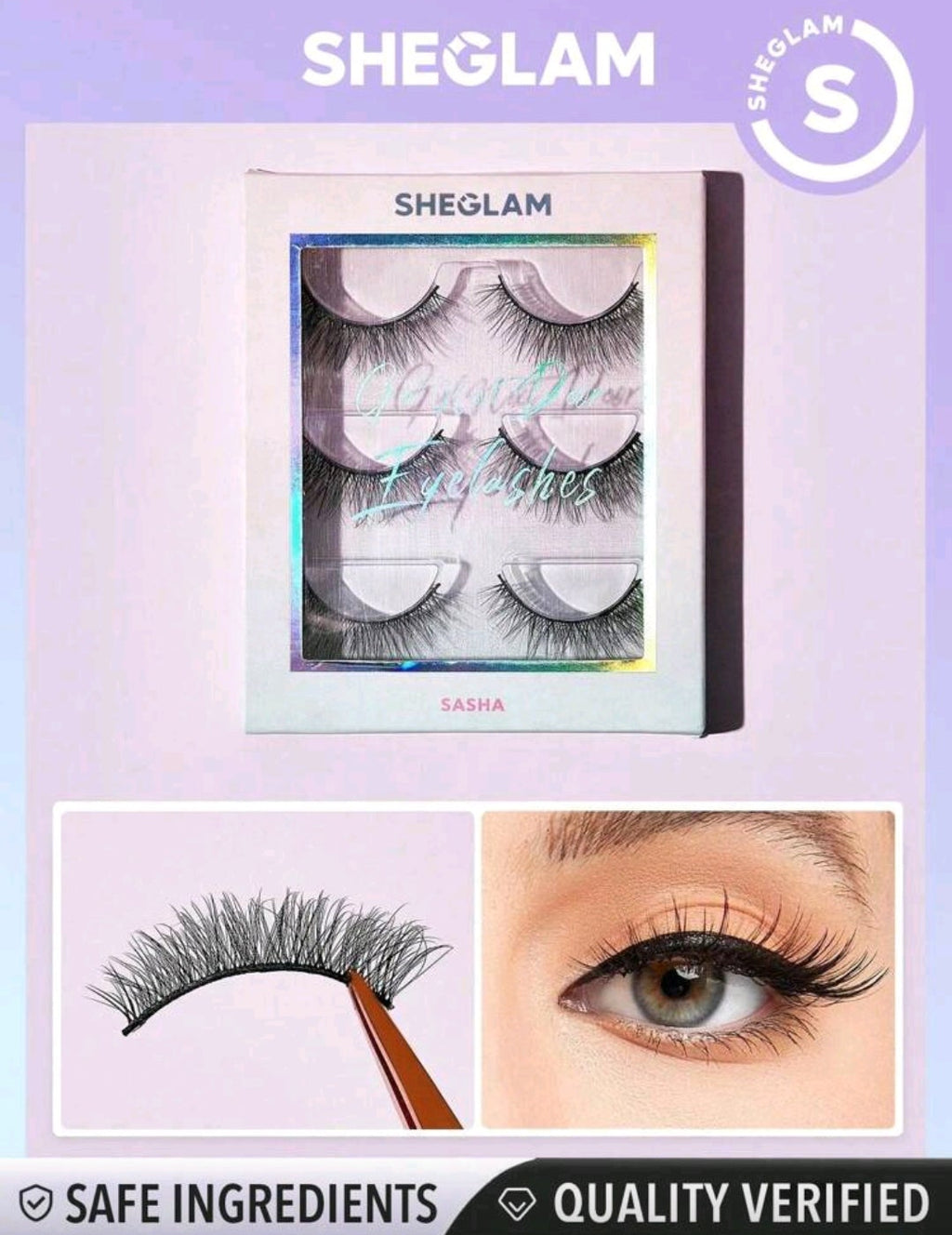SHEGLAM Girl Next Door False Eyelashes – Sasha 3 Pairs Extra Long Natural Lashes