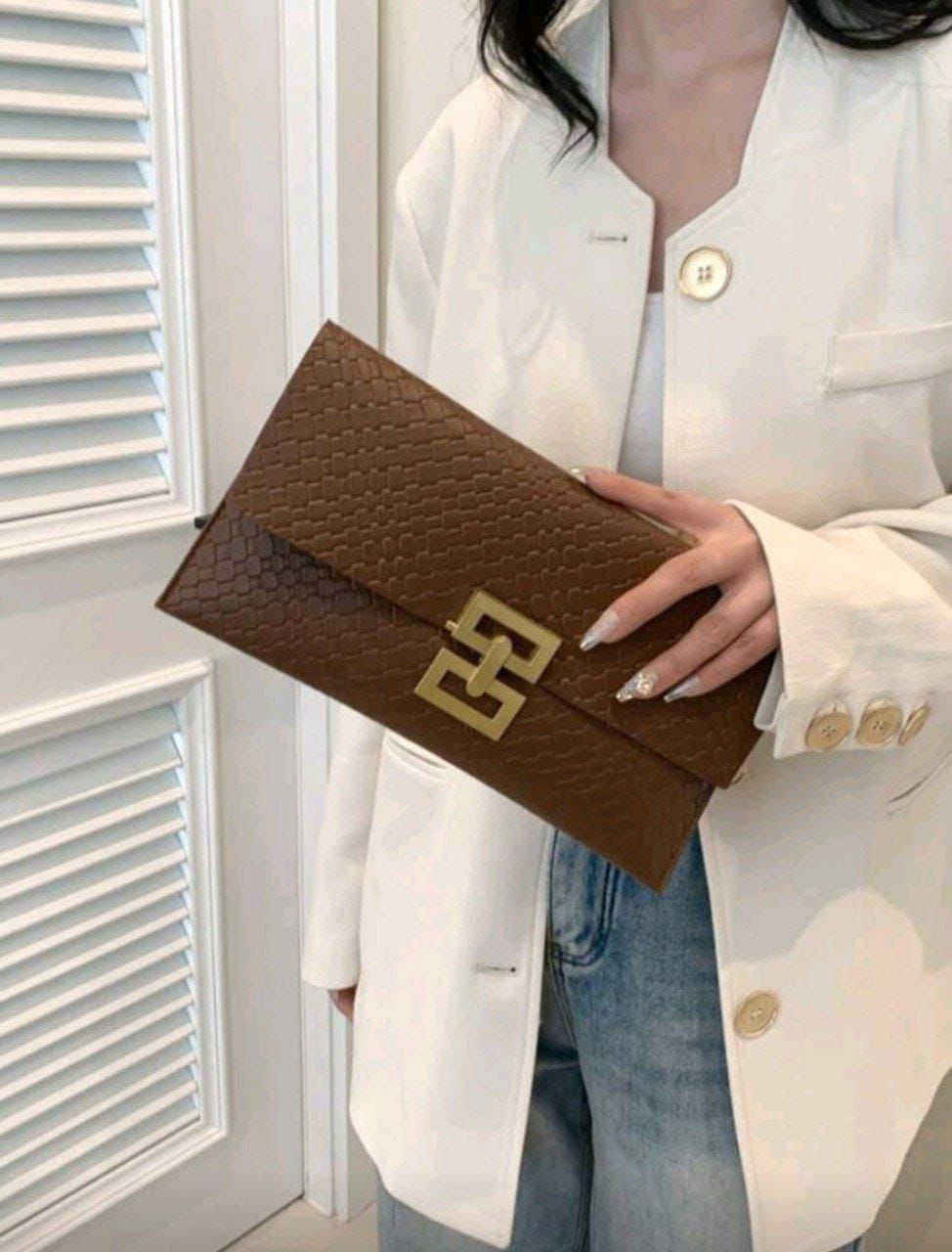 New Design Mini Envelope Bag – Crocodile Pattern Vintage Clutch ( Black, Burgundy & Gold )
