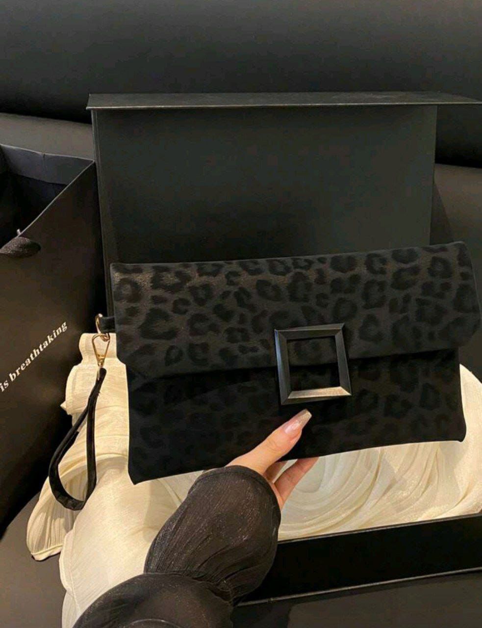 New Luxury Niche Black Leopard Print Clutch Bag