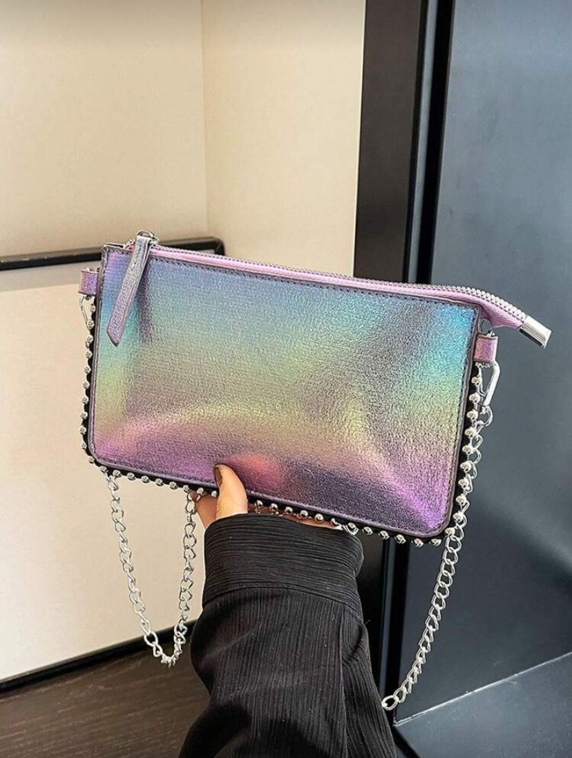 Rectangular PU Leather Phone Crossbody Bag with Chain Strap for Women
