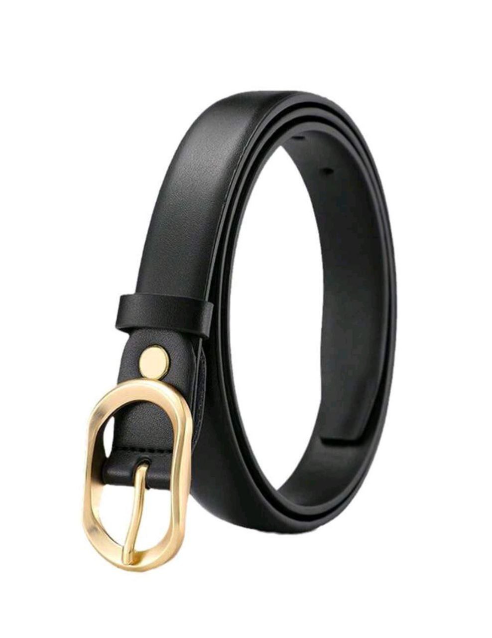Women’s Minimalist PU Leather Waist Belt – Gold Buckle