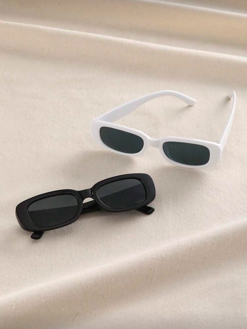 Retro Square Frame Fashion Sunglasses – White, Black & Light Baby Blue