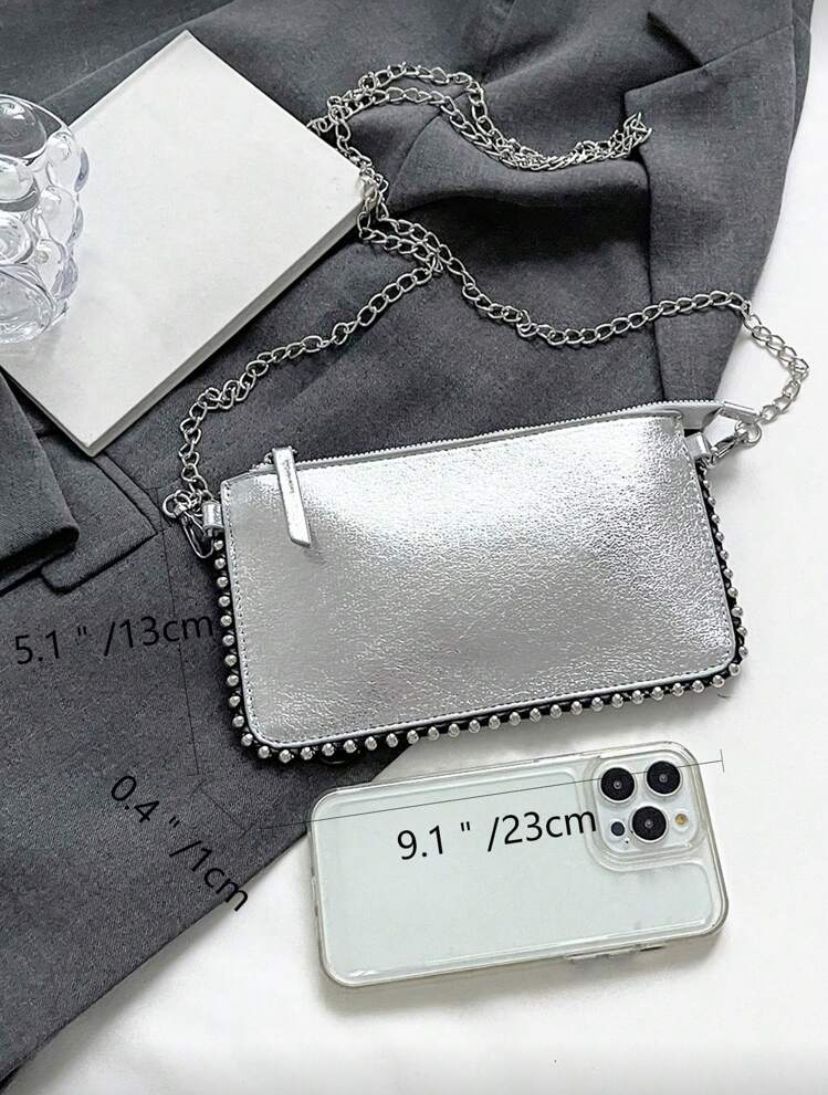 Rectangular PU Leather Phone Crossbody Bag with Chain Strap for Women