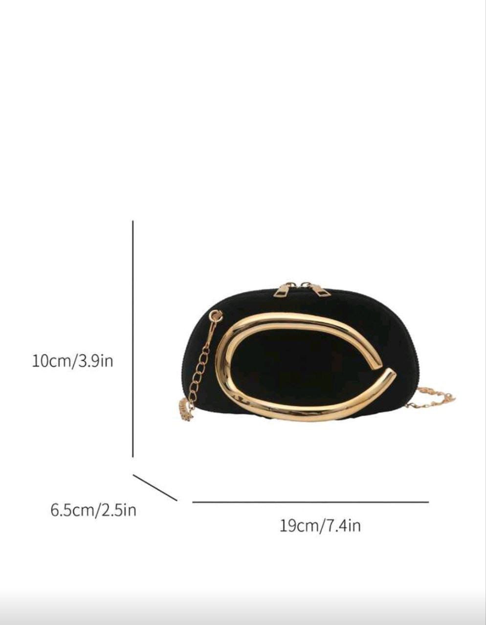 Elegant Black Velvet Crossbody Bag with Gold Metal Decor