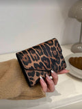 PU Leather Folding Leopard Print Compact Wallet – Brown & Black