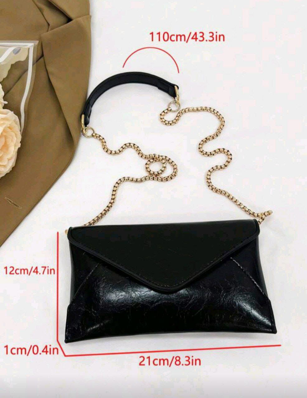 Black Envelope Chain Crossbody Bag – Elegant One Shoulder Minimalist Handbag
