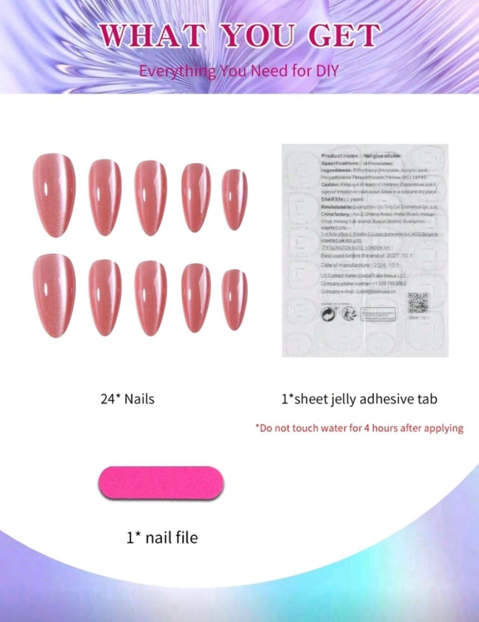 24pcs Y2K Medium Almond Crystal Cat Eye Press-On Nails Set