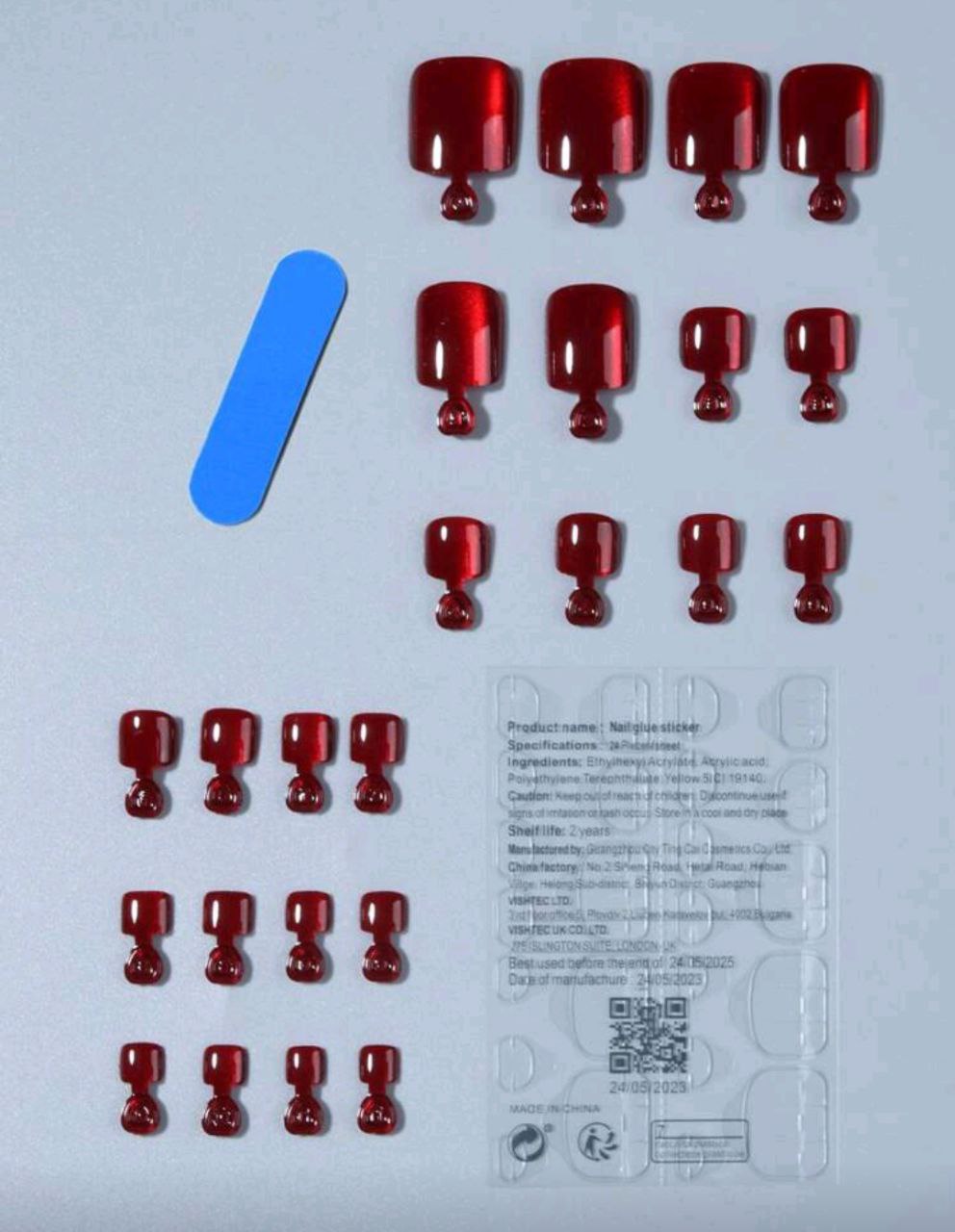 24PCS Y2K Blood-Red Crystal Cat Eye Press-On Toenails