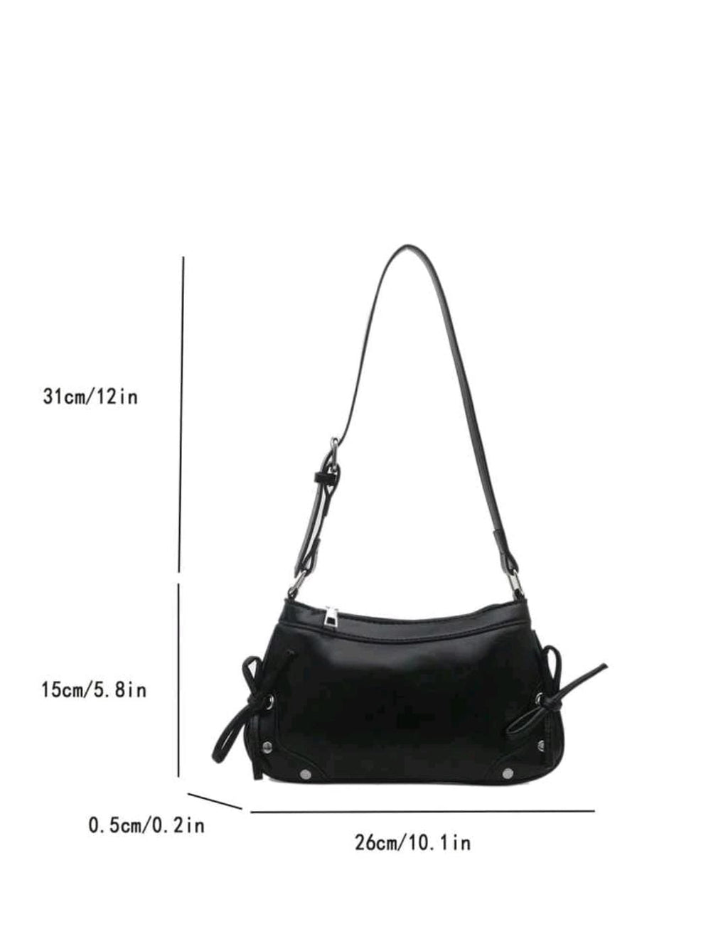 Vintage Bow Decor PU Leather Baguette Bag – Black